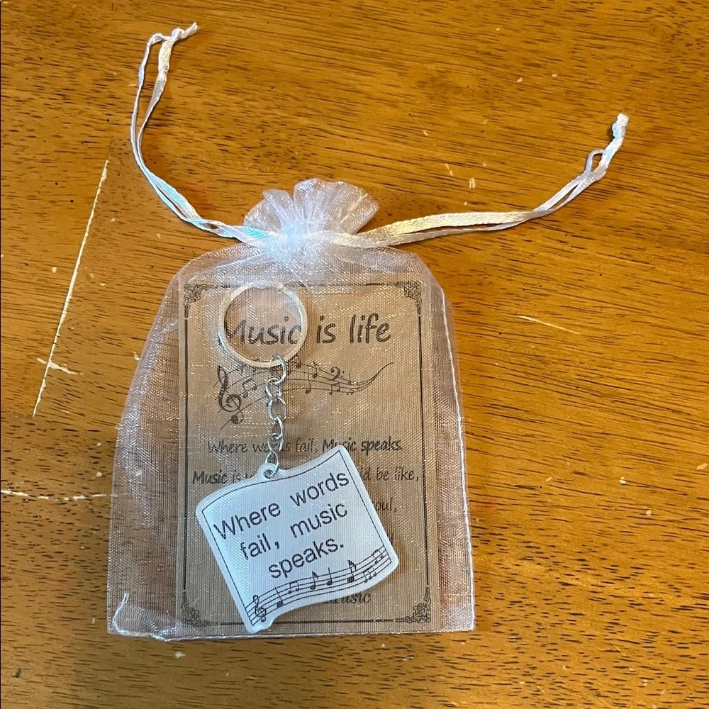 Music Is Life Quote Keychain with Organza Bag and Card